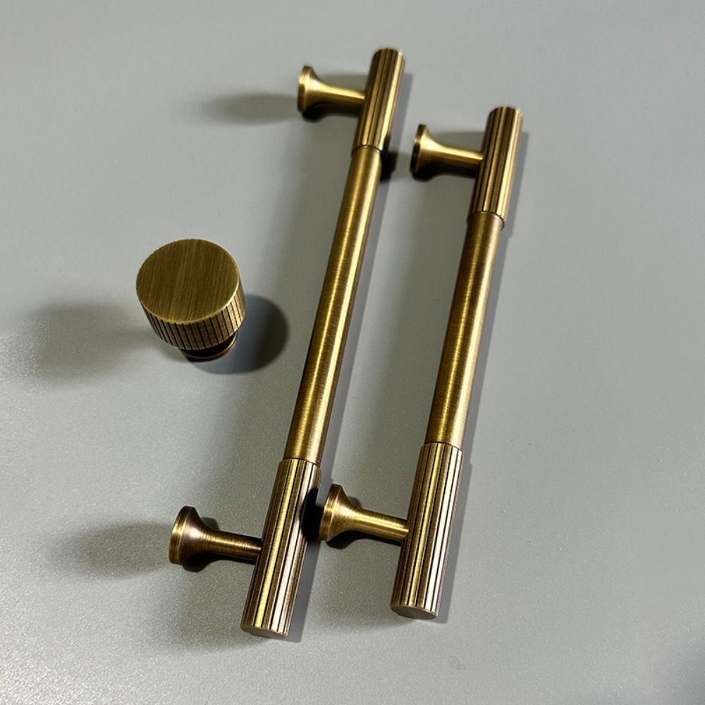 Tiradores de bronce para armario antiguo, manija moleteada de latón macizo, perillas de puerta de barra en T, tirador de puerta de muebles y cocina