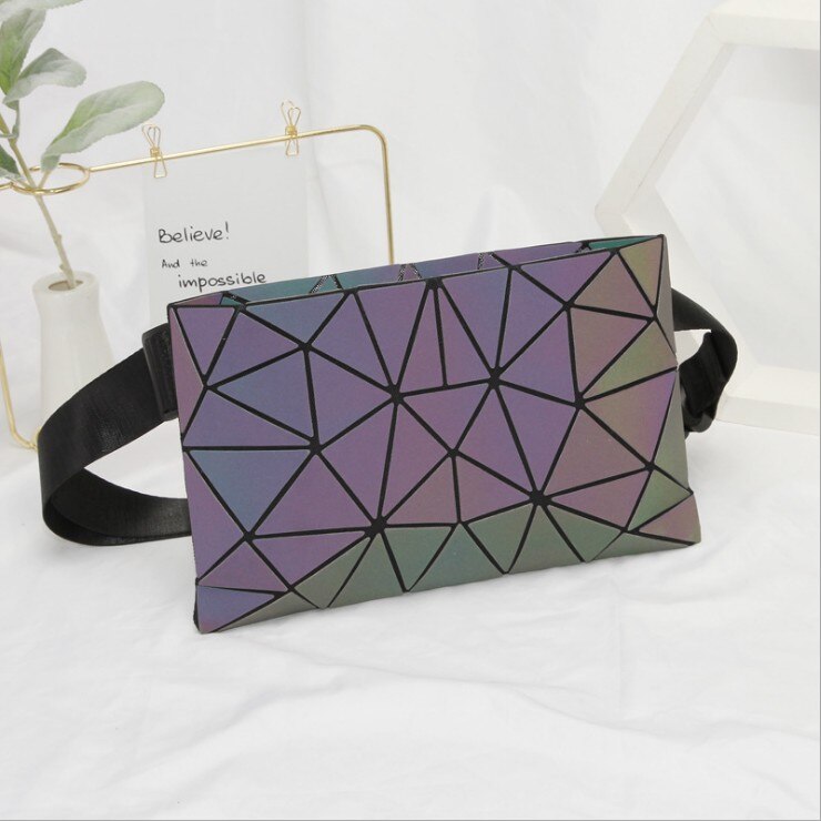 Holographic Waist Bag Geometric Pack for Women&Men Travelling Purse Wallet Luminous Belt Bum Iridescent Chest Bag: 10