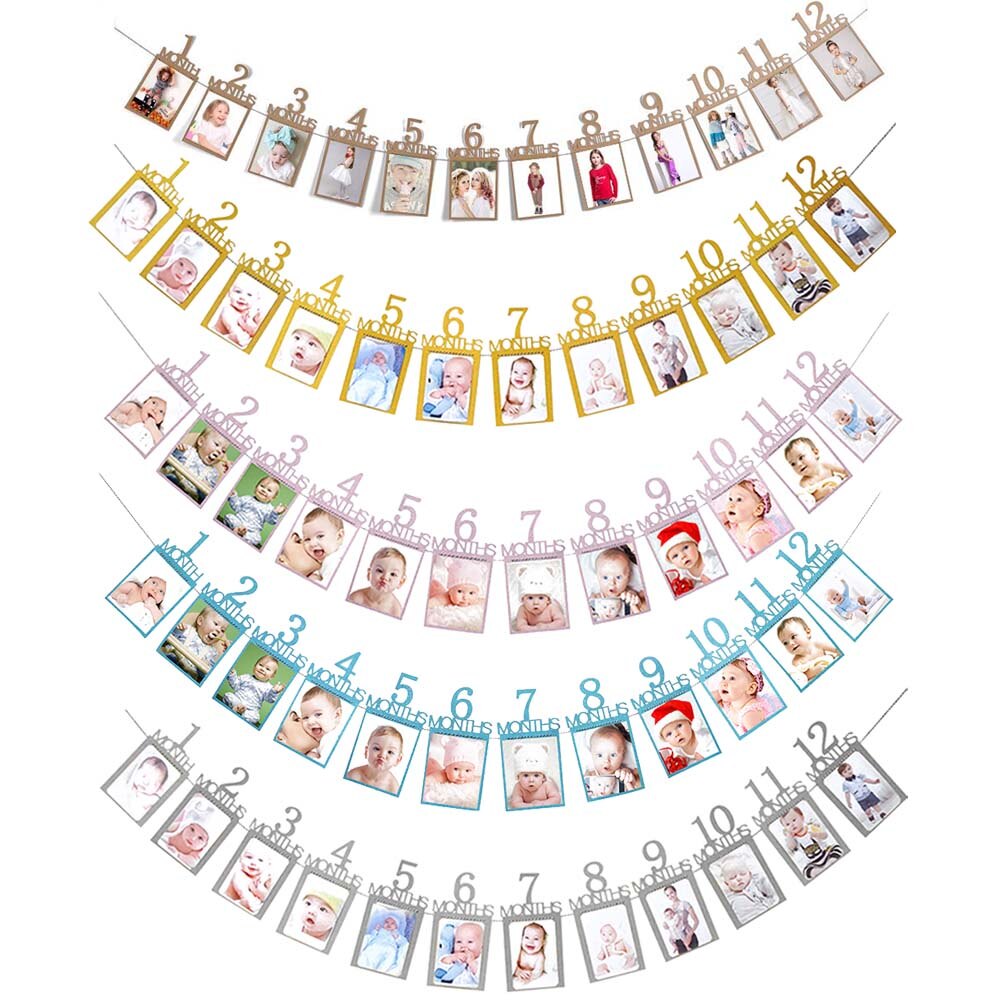 Babyfotobanner, baby's eerste jaar, verjaardagsdouche, papieren banner, baby's 1-12 maanden fotohokje, slinger, maandelijkse mijlpaal