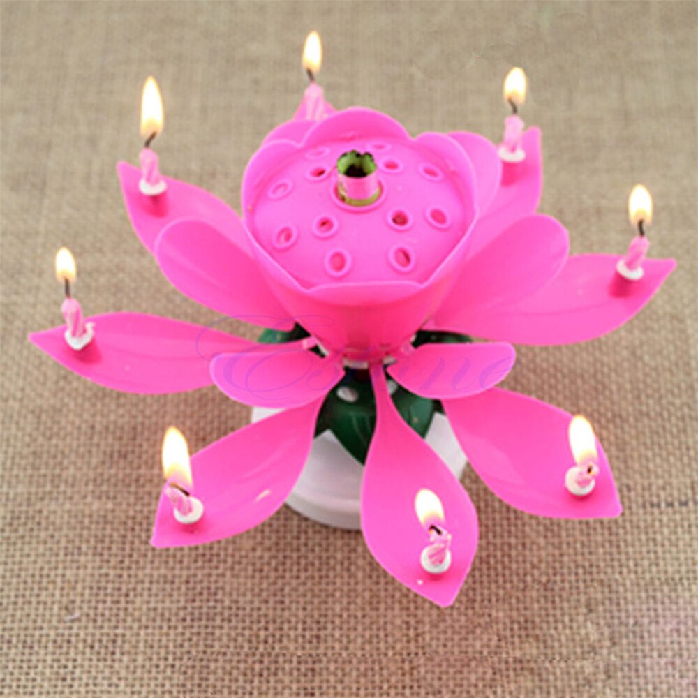 Innovative festkage stearinlys musikalsk lotusblomst roterende tillykke med fødselsdagen stearinlys lys fest diakage dekoration