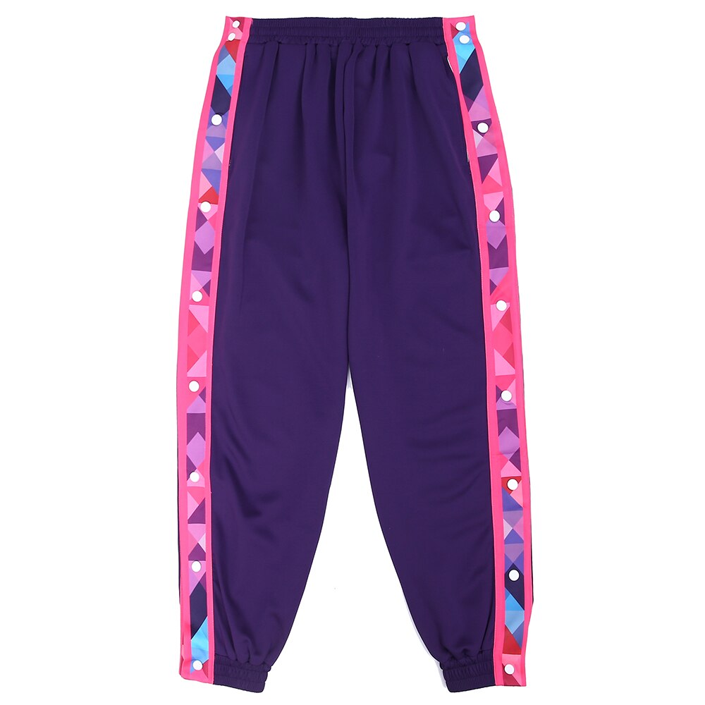 Pantalon de jogging taille moyenne pour homme, pantalon de basket-ball, pleine longueur, rayures noires, fendu, Street Hip Hop, survêtement avec boutons latéraux