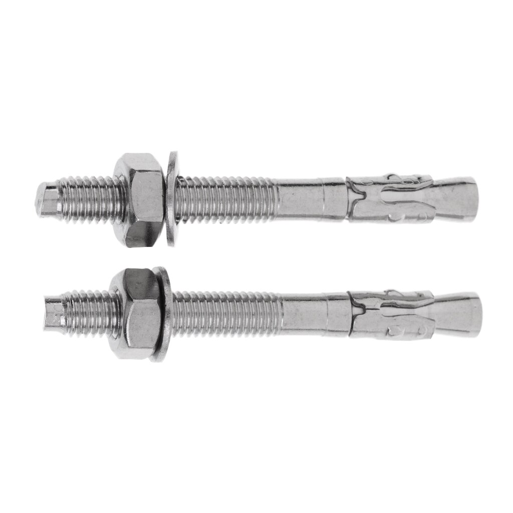 2 Piece M10 x 90mm Stainless Steel Rock Climbing Anchor Setscrew Expansion Bolt with Screw Nuts and Washers