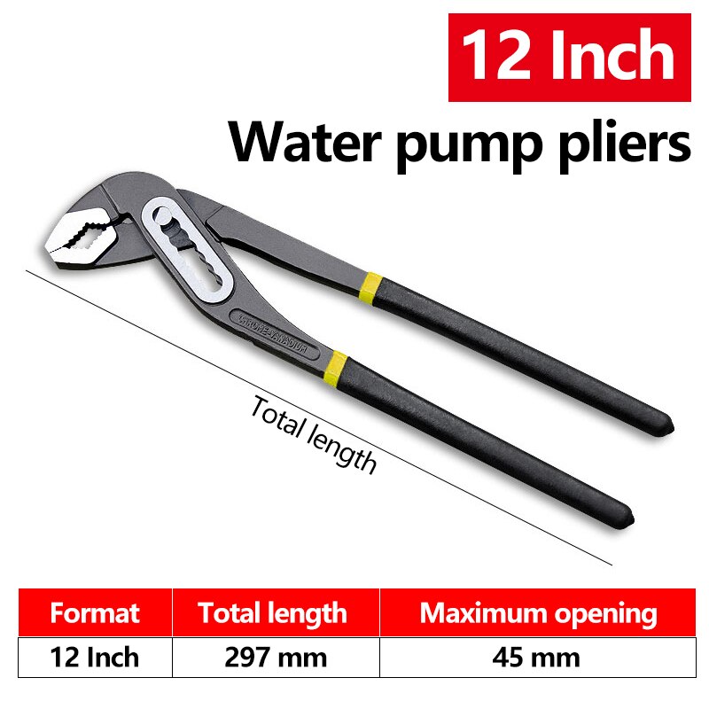 8" 10" 12" water pump pliers quick release plumbing pliers straight chin groove joint tool: 12A