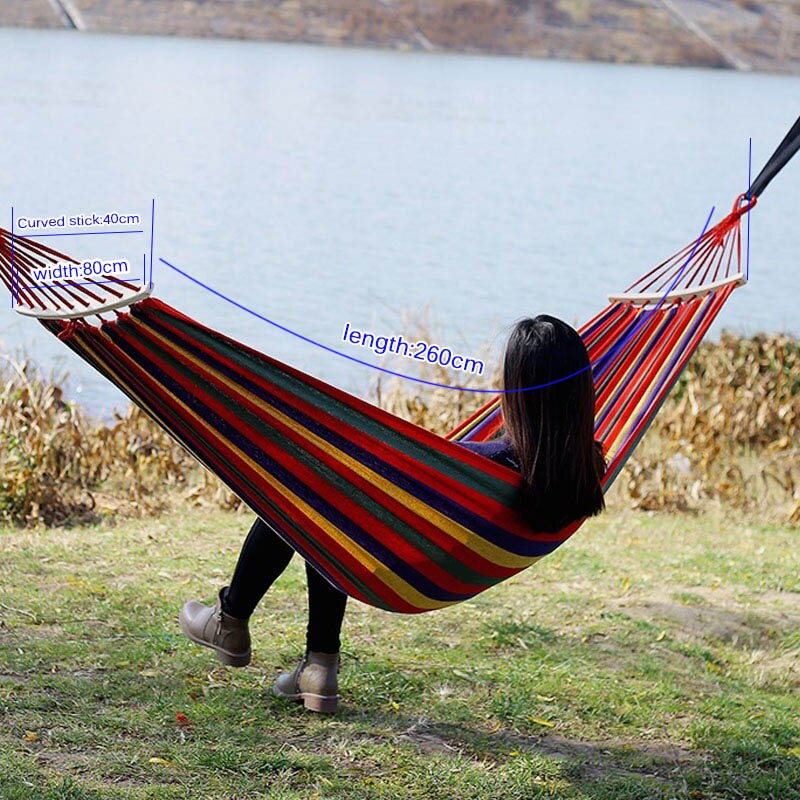 Outdoor Furniture Canvas Fabric Double Wood Spreader Bar Stick Hammock Tent Outdoor Camping Swing Hanging Two-person Hammock Bed: Colorful Style A