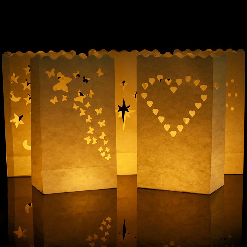 5Pcs Festival Laterne Hochzeit Geburtstag Party Dekoration Papier Kerze Tasche Herz Tee Licht Halter Für Valentine Party Dekor