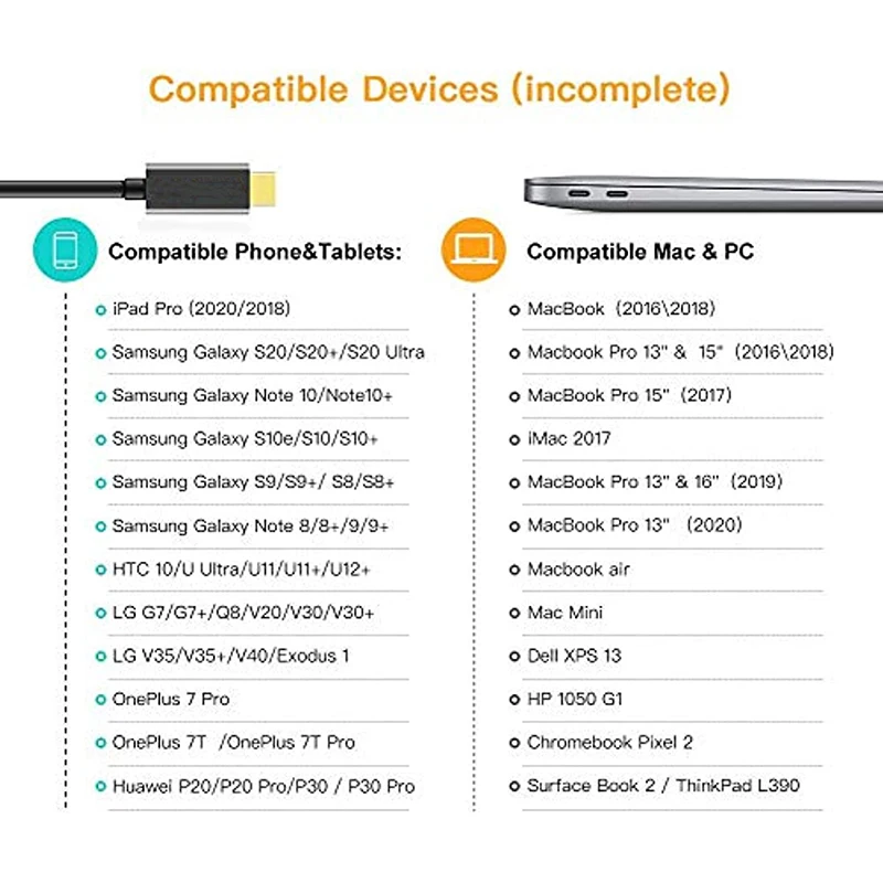 Usb-c Lyn 3 til vga 1080p- videoadapter type-c til vga-konverterkabel til usb 3.1, telefon, bord, bærbar pc til skjerm, projektor