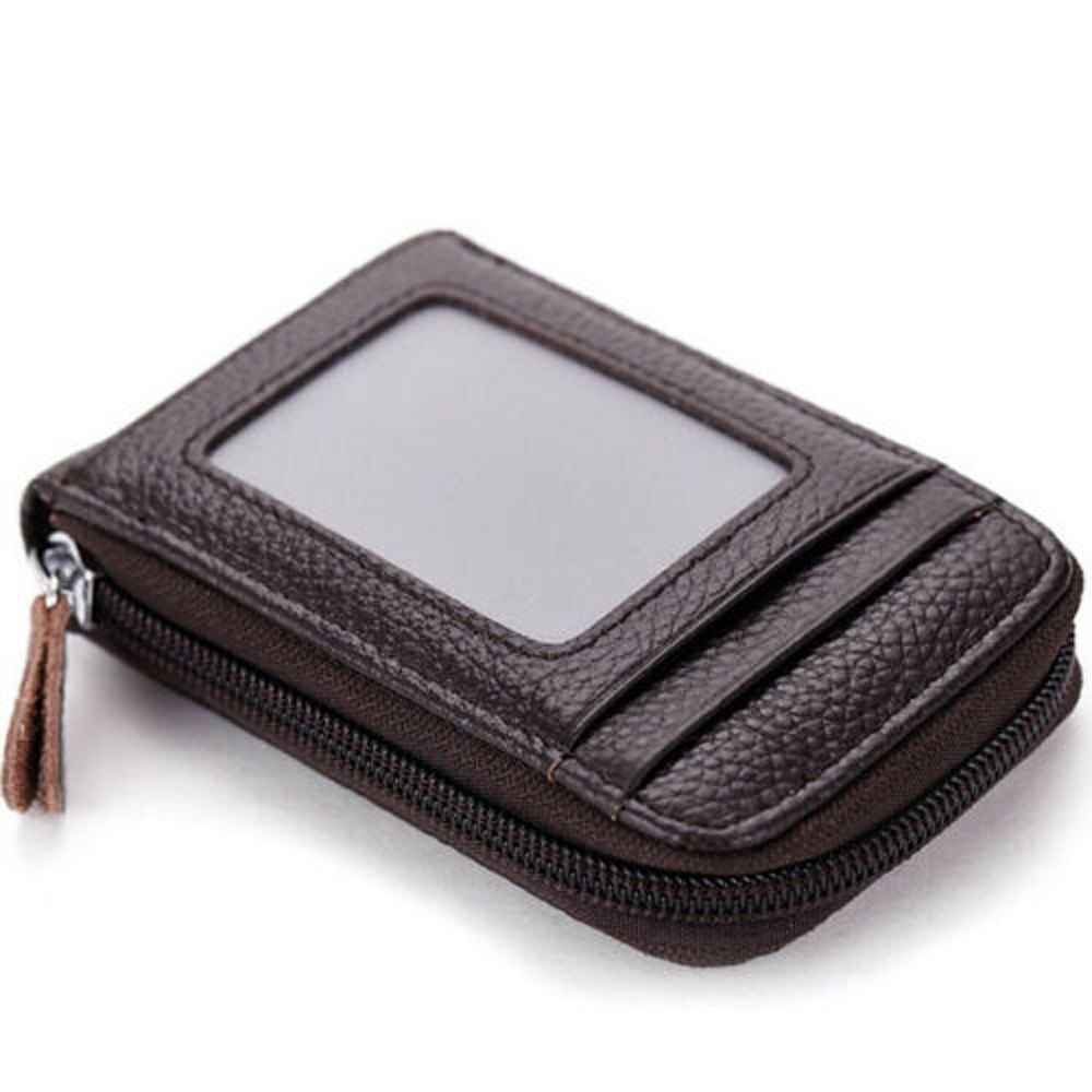 Men's Wallet Credit Card Holder RFID Blocking Zipper Thin Pocket Men's Business Card Wallet Bags: Coffee