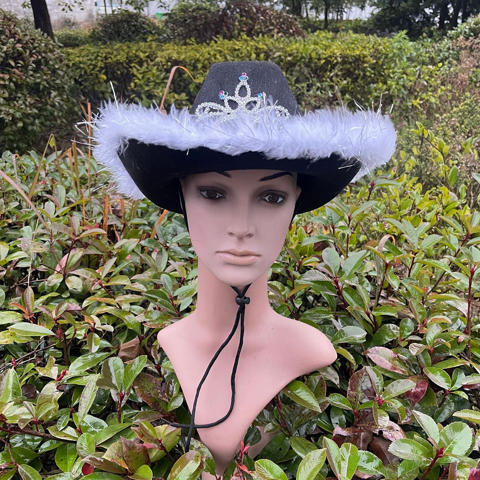 Cowboy Cowgirl Hat Felt Hat with Crown Western Wide Brim for Women Girl Fancy Dress Party Costume (Black)