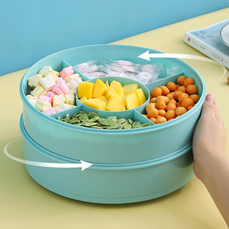 Rotating Snack Box Plastic Food Storage Organizer Candy Nuts Serving Container Divided Compartments Party Snack Plate with Lid
