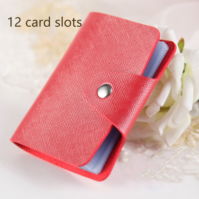 Waterproof Leather Function 24/12 Bits Card Case Business Card Holder Men Women Credit Passport Card Bag ID Passport Card Wallet: B-Red
