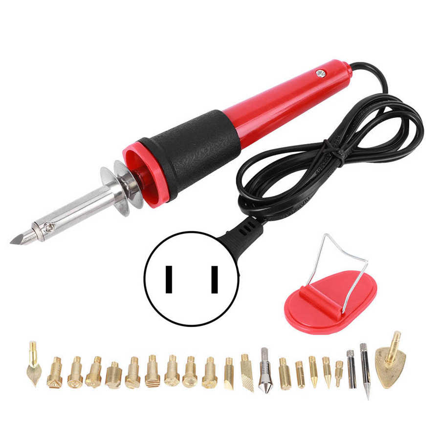 Electric Soldering Iron Set Wood Burning Pen Engraving Carving Pyrography Tool 30W: AC110V US Plug