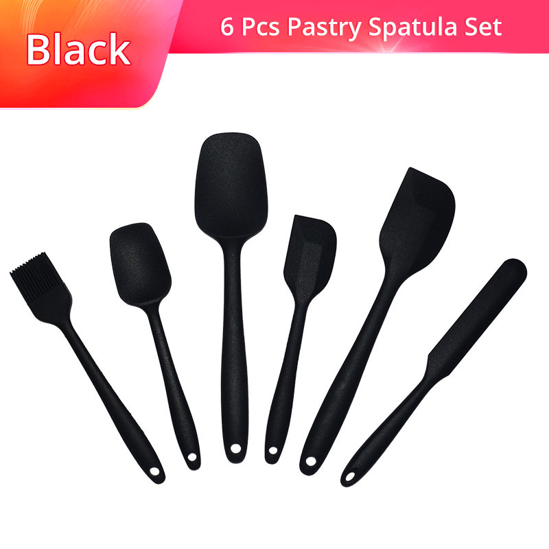 6 Stuk Siliconen Pastry Spatel Set Non-stick Rubber Spatel Set Hittebestendig Spatel Keukengerei Set Voor bakken: Black