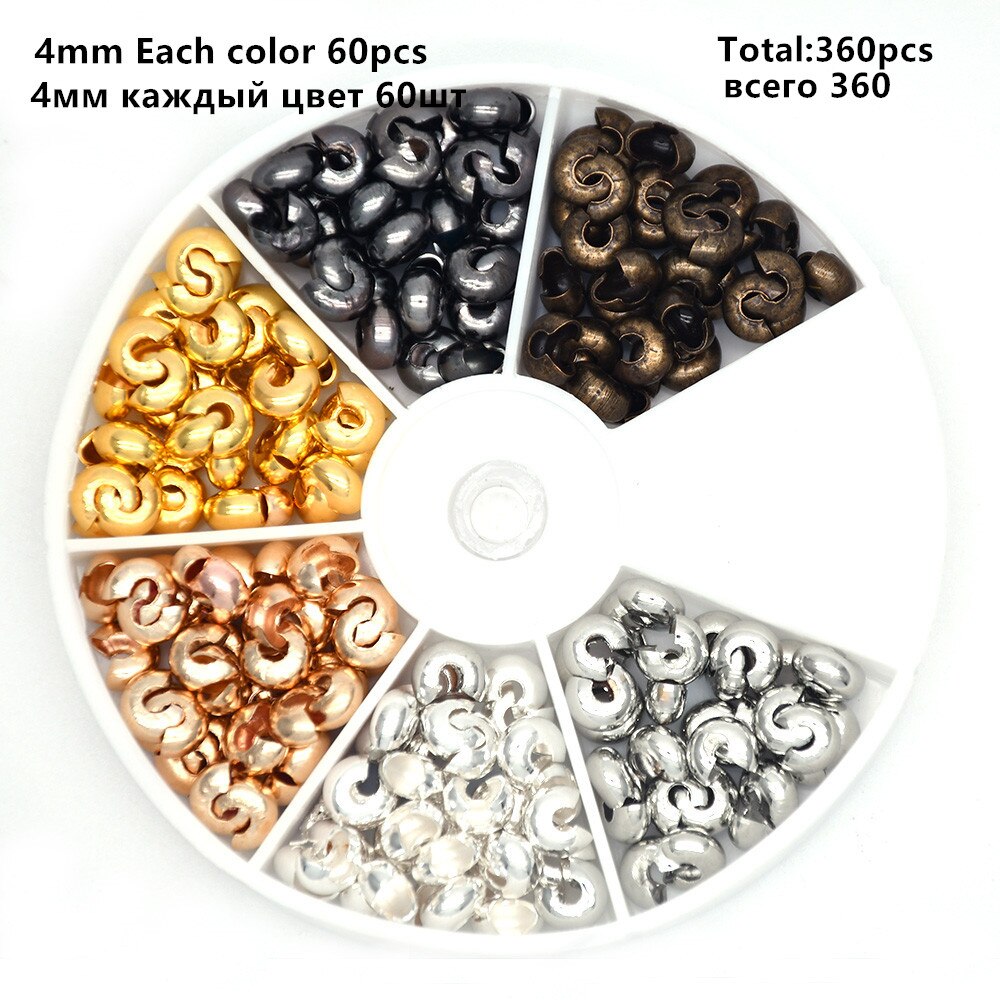 500pcs/Box 6 Colors 3mm Half Round Open Brass Crimp Beads Covers Knot Covers Beads End Tips for Jewelry Makings: Crimp bead style 3