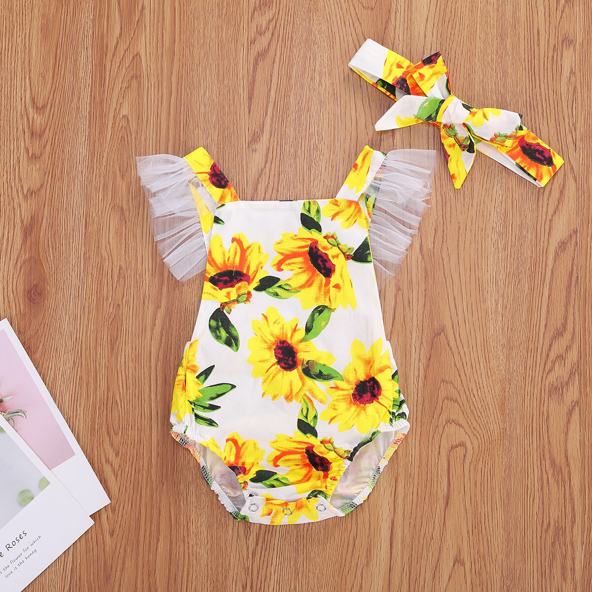 0-18m bebê recém-nascido infantil meninas meninos bodysuits sunflowers impressão rendas babados manga curta macacões