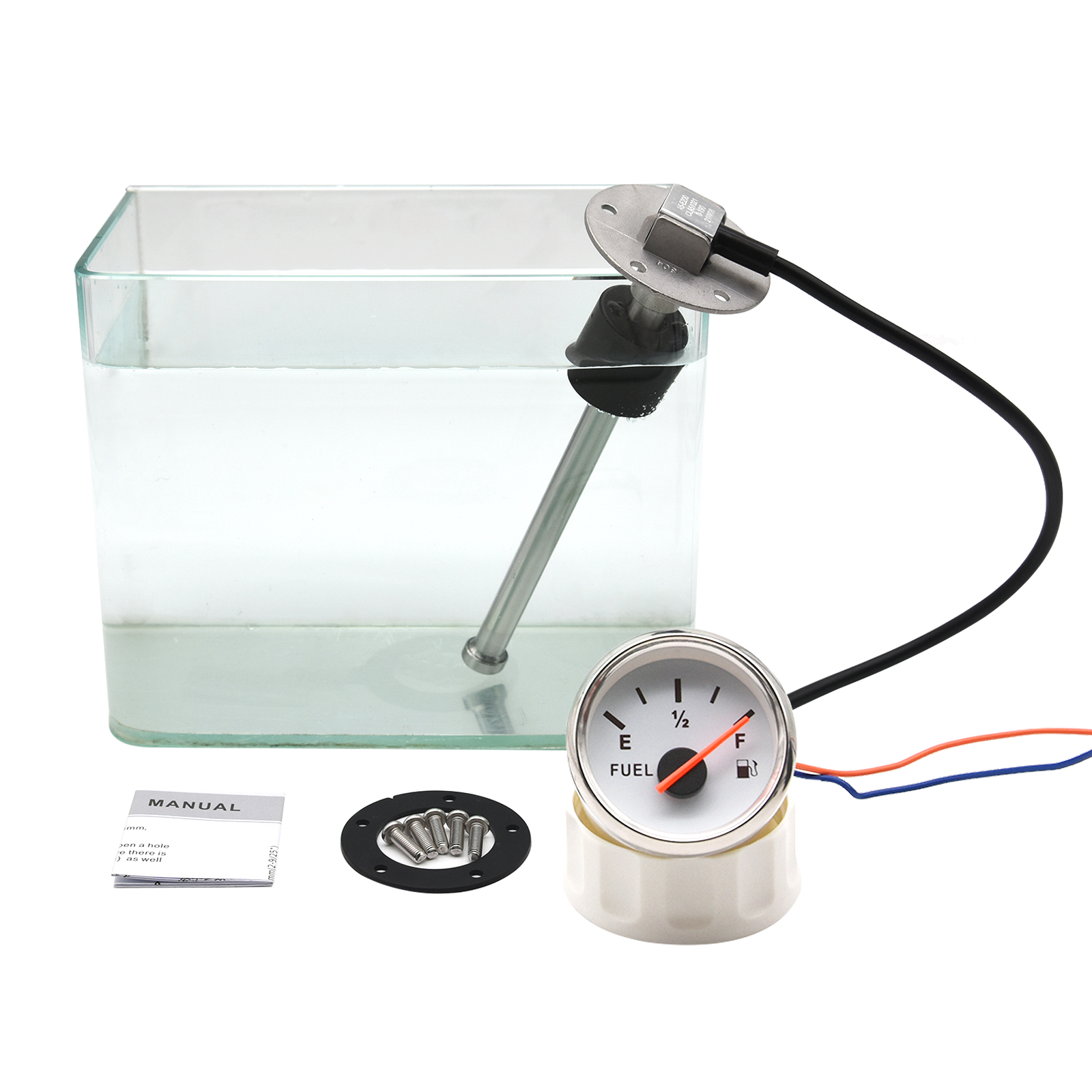 100–500 mm Edelstahl-Marine-Kraftstoffstandsanzeige, Sensor, passend für Boot, Auto, Kraftstoffstandsanzeige, 0–190 Ohm, mit roter Hintergrundbeleuchtung, 9–32 V