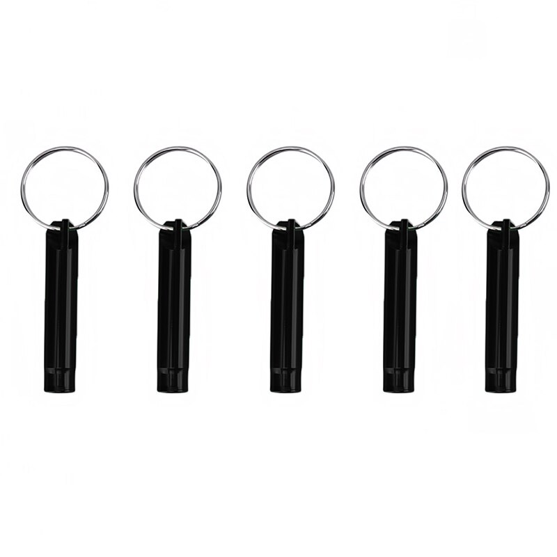 5PCS Fischietti s Formazione Fischietti di Alluminio Multifunzionale Di Sopravvivenza Di Emergenza Fischietti Keychain per il Campeggio Trekking Sport All'aria Aperta: black