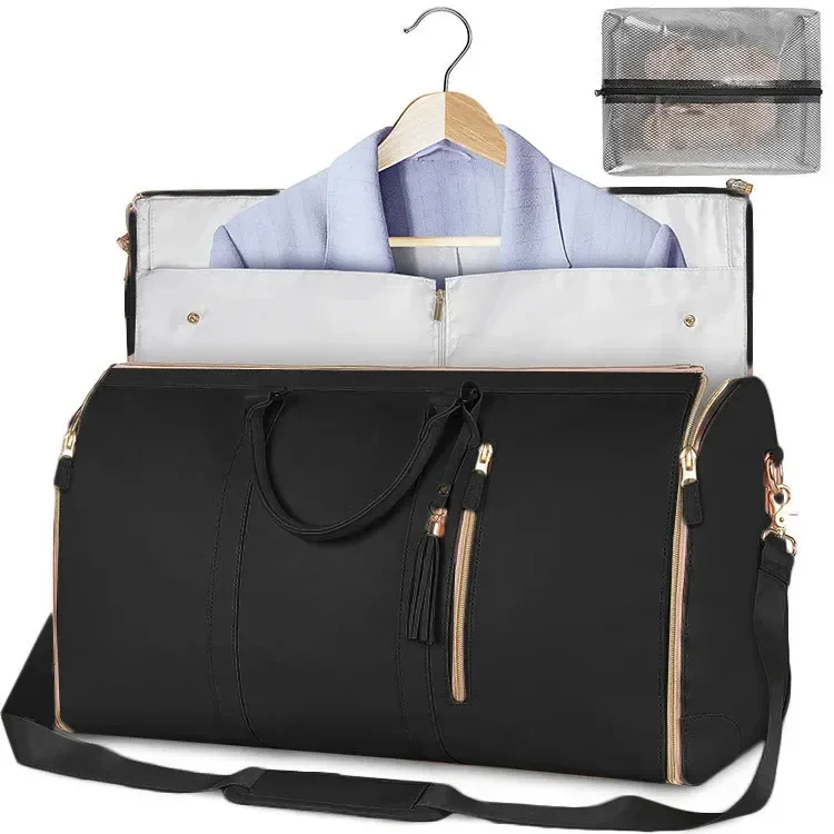 Bolso de viaje plegable para mujer, práctico bolso de mano para ropa, bolso de lona grande de cuero PU, bolso de viaje de negocios para mujer: Azul cielo