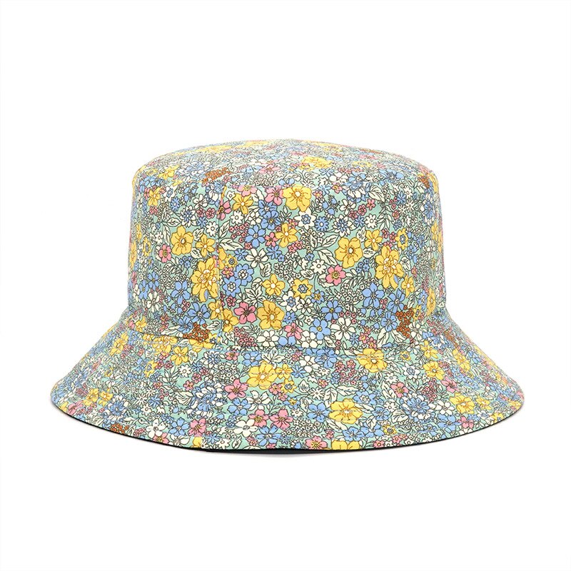 2022 Floral Print Cotton Bucket Hat Women Double Side Reversible Cap Female Panama Fisherman Hats Spring Summer: Green