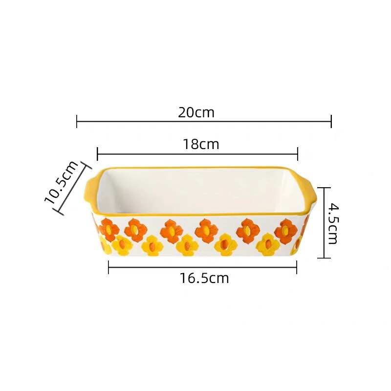 Ceramic Baking Dish Roasting Lasagna Pan Rectangular Dish Bakeware with Handle Microwave Hand-painted Dessert Plate: H