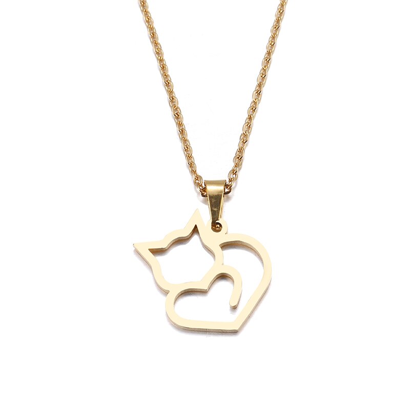 Dotifi Rvs Ketting Voor Vrouwen Minnaar Goud En Zilver Kleur Kat Prachtige Hanger Ketting Engagement Sieraden: Goud-kleur