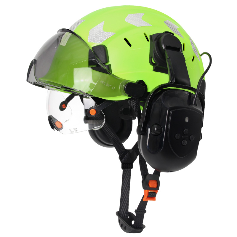 Bluetooth 5.0 Noise Reduction Earmuffs With Construction Safety Helmet For Engineer ABS HardHat with Visors Industrial Hat ANSI: Blue