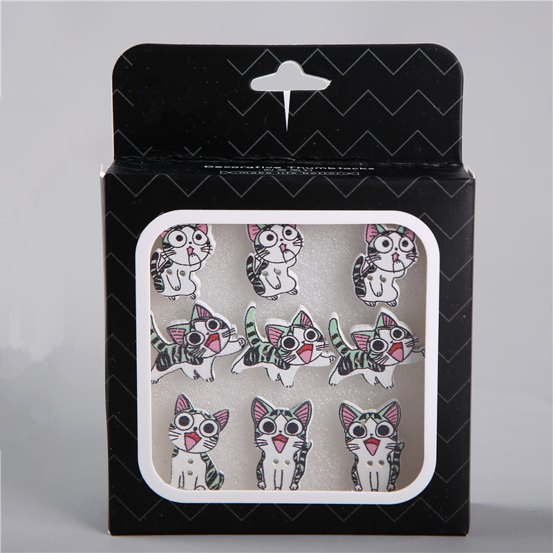 9 stk tegneserie katt push pins dekorativ personlighet tre pushpin tommelfinger kontor skrivesaker stifter nål kork bord spiker