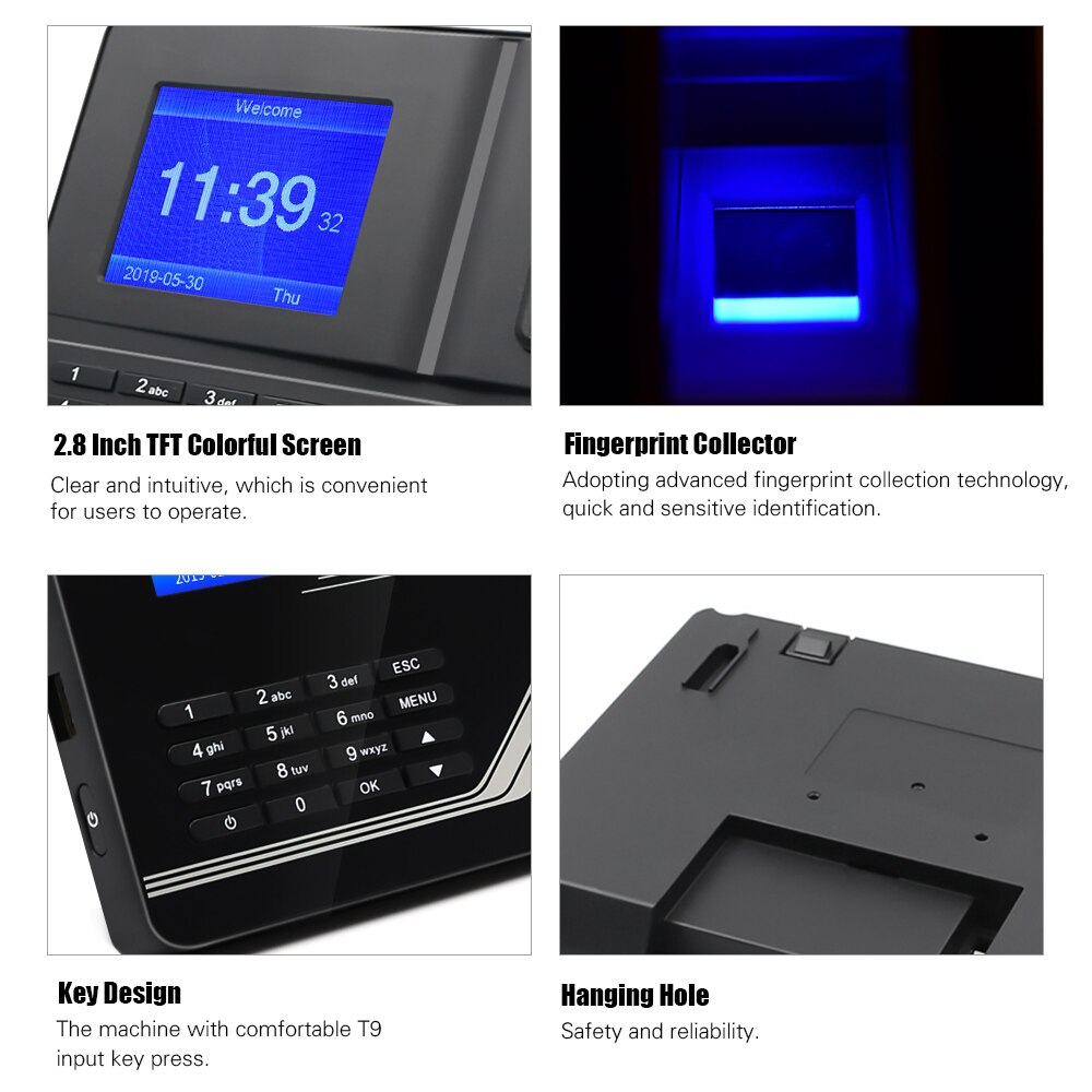 Machine biométrique de présence de temps de mot de passe d'empreinte digitale avec l'horloge de lecteur d'enregistrement d'employé d'écran de TFT de 2.8 pouces