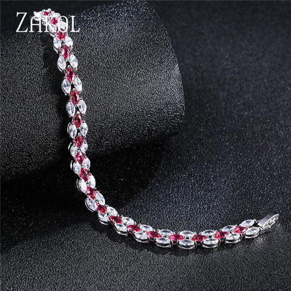 Zakol na moda casamento romano pulseiras marquise corte claro zircão cúbico folha pulseiras & bangles para festa feminino fsbp130