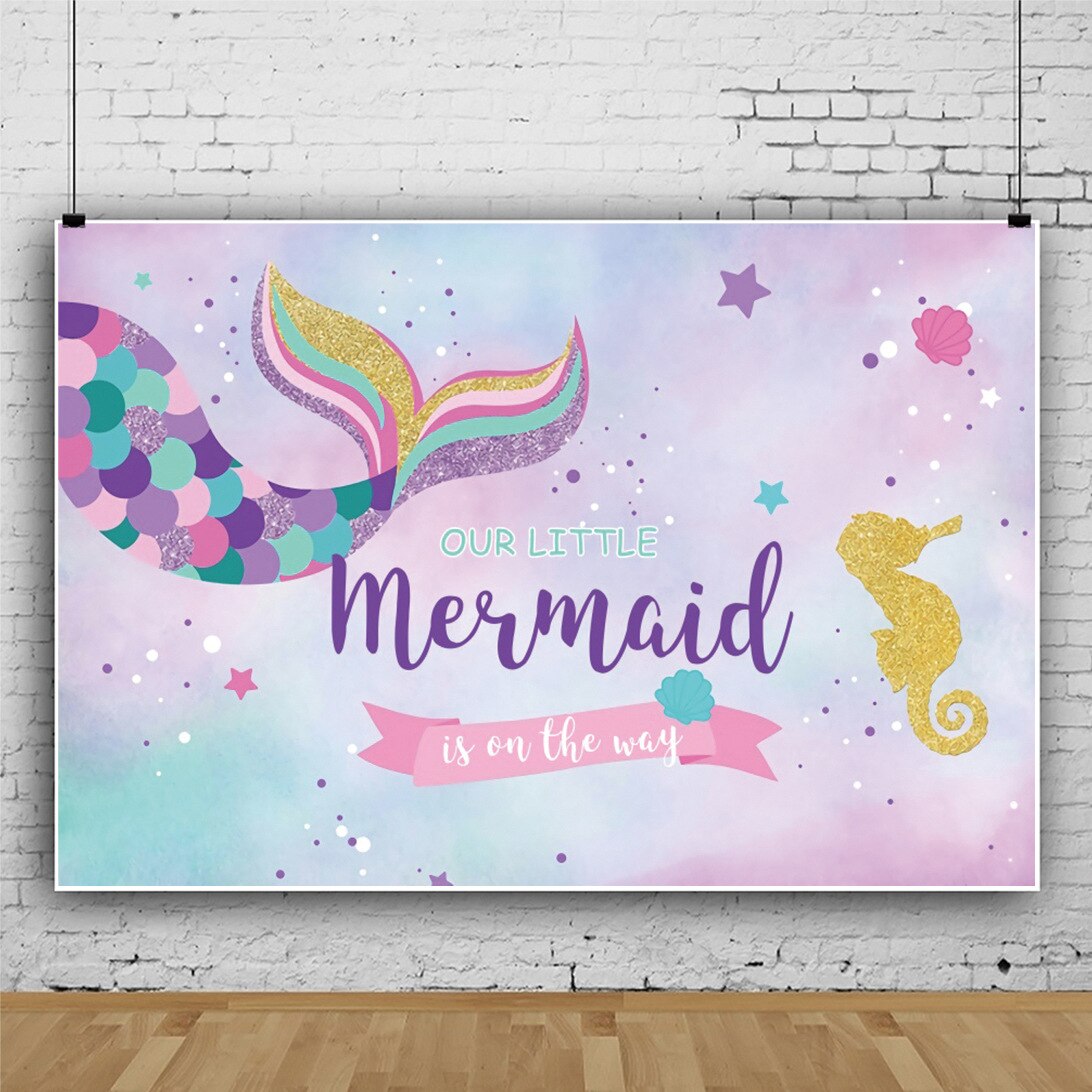 Cartoon Mermaid Achtergronden Kinderkamer Decoratie Meisje Vinyl Doek Fotografie Achtergronden Kinderen Verjaardagsfeestje Supplies: d 1pc