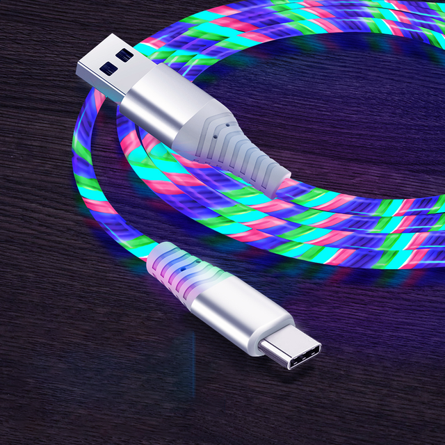 Nnbili 3a lysende opladningskabel led micro usb type c kabel hurtigopladning til huawei xiaomi lysende streamer usb c ledning: Beige / 1m