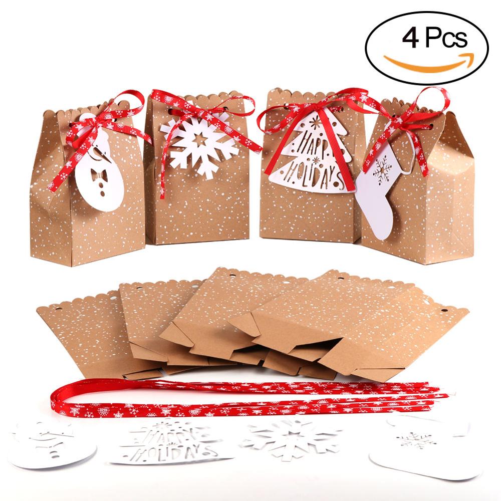 OurWarm 6 stuks Kerst Cookie Dozen met Venster Food Grade Kraft Bakkerij Dozen met Oliepapier en Linten voor Cadeau navidad: 4pcs bags