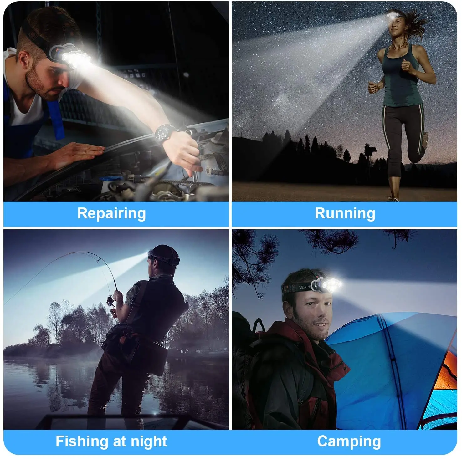 Krachtige Led Koplamp Usb Oplaadbare Koplamp 7 Led Vissen Koplamp 8 Modi Hoofd Zaklamp Waterdichte Camping Hoofdlamp
