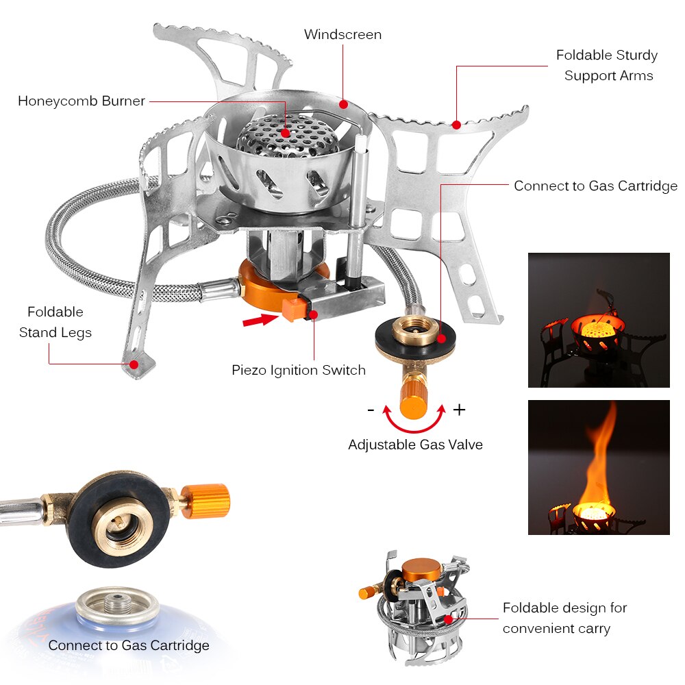 Portable Windproof Camping Gas Stove Outdoor Cooking Stove Foldable Split Burner with Gas Conversion Head Adapter camping stove