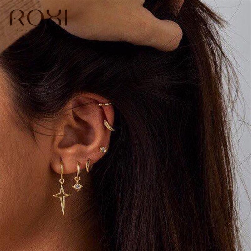 Roxi Minimalistische Ronde Cirkel Oorbellen Geometrische Hollow Cross Hanger Dangle Earring Voor Vrouwen 925 Sterling Zilveren Oorbellen