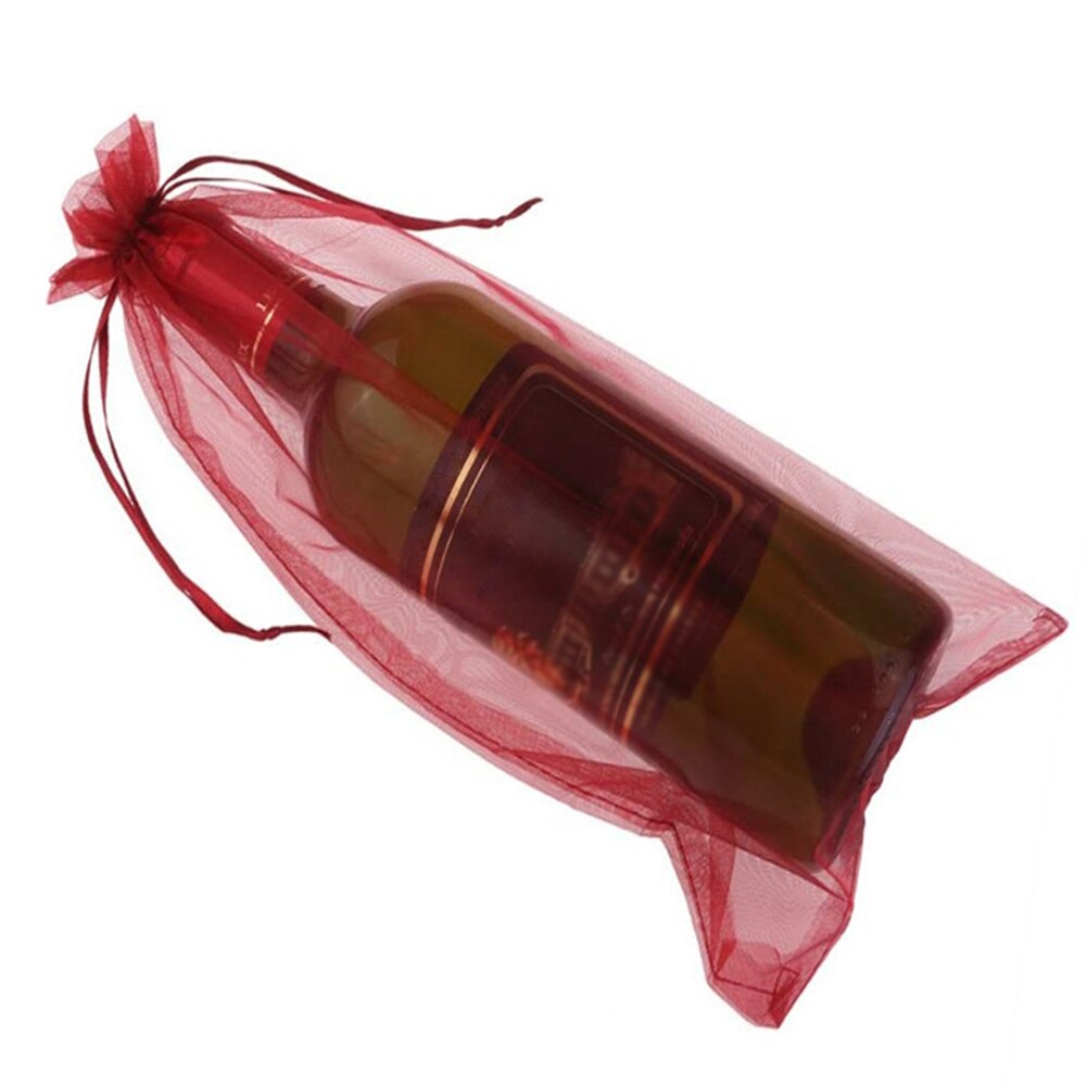 30pcs Drawstring Bottle Cover Wine Bag Home Transparent Pouch Champagne Organza Wedding Fine Mesh Wrapping: Wine Red