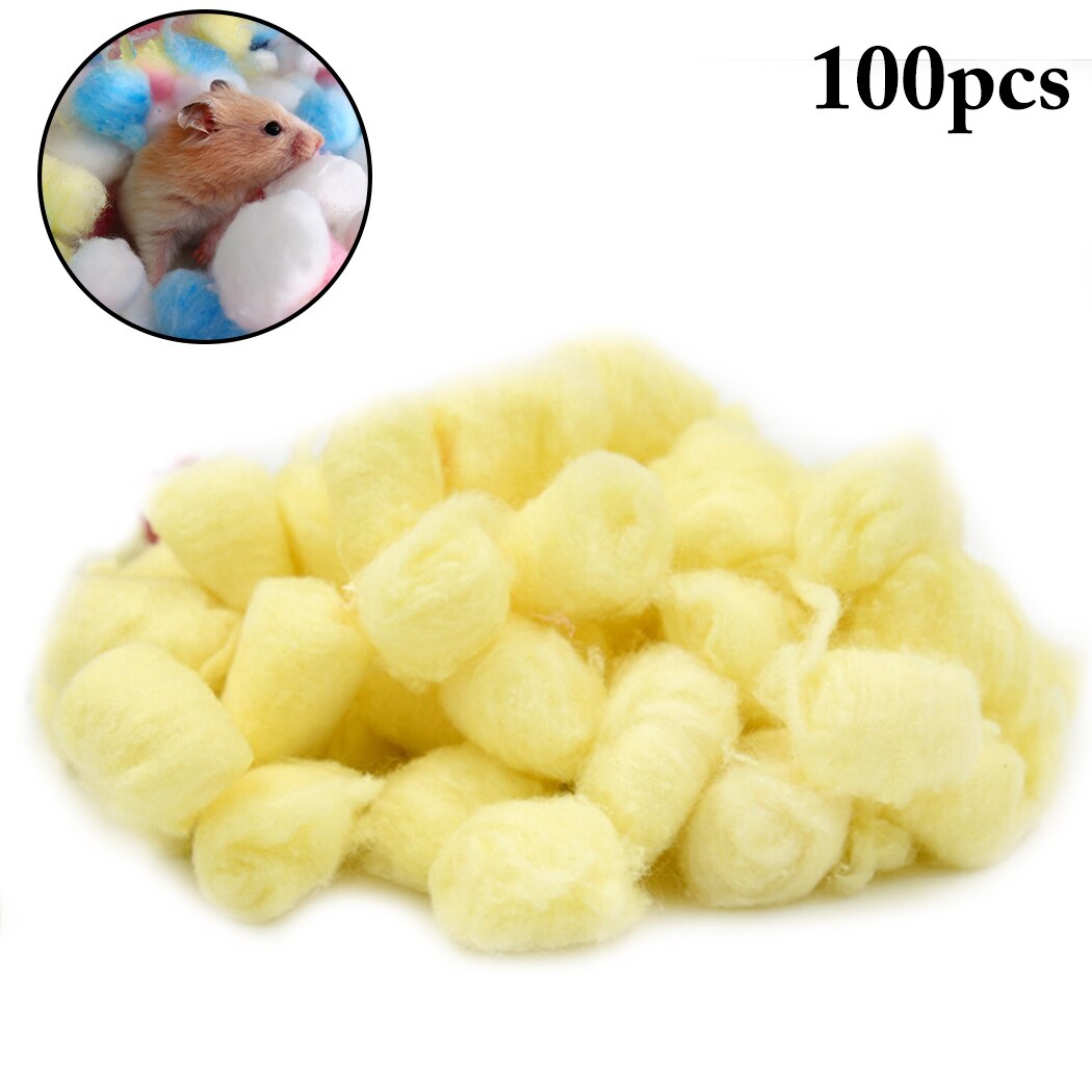 50PCS/100PCS Hamster Cotton Balls Winter Warm Hamster Nesting Material Colorful Cute Mini Balls Small Pet Cage Accessories: 100PCS yellow