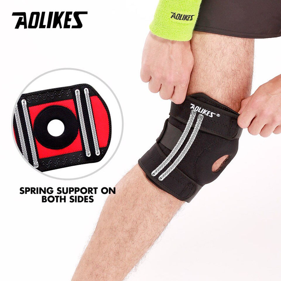 AOLIKES 1PCS Adjustable Four Spring Support Elastic Knee Protector Brace Patella Knee Pads Hole Sports
