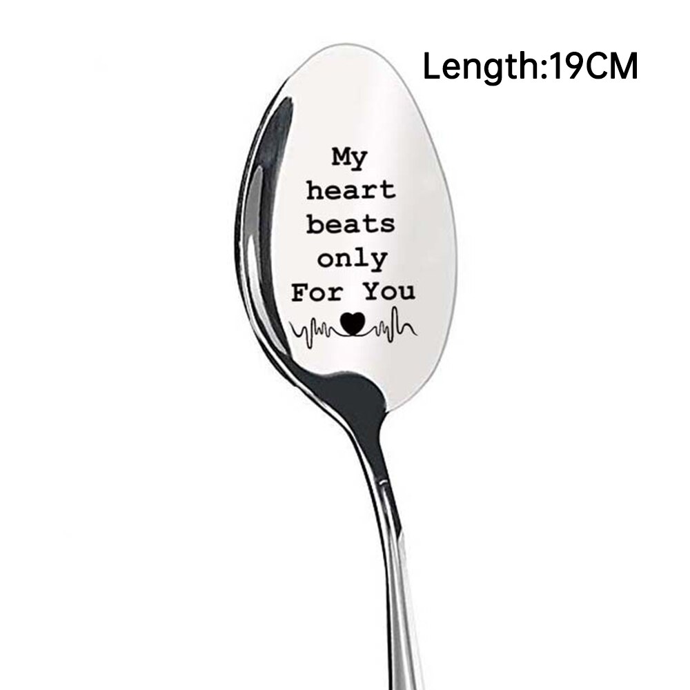 Valentine Dessert Spoon Household Use Teaspoon Year Coffee Spoon Lettering Long Handle Coffee Tea Ice Cream Tableware: 9