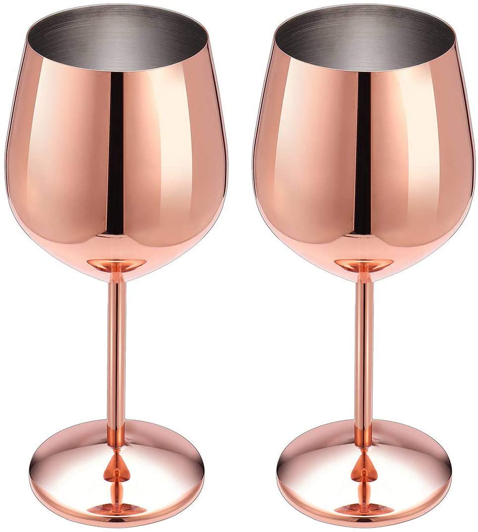 Rustfrit stål kobberbelagt enkeltlags bæger anti-fald glas cocktailglas 500ml vinkopper champagneglas: 2 stk. rosaguld