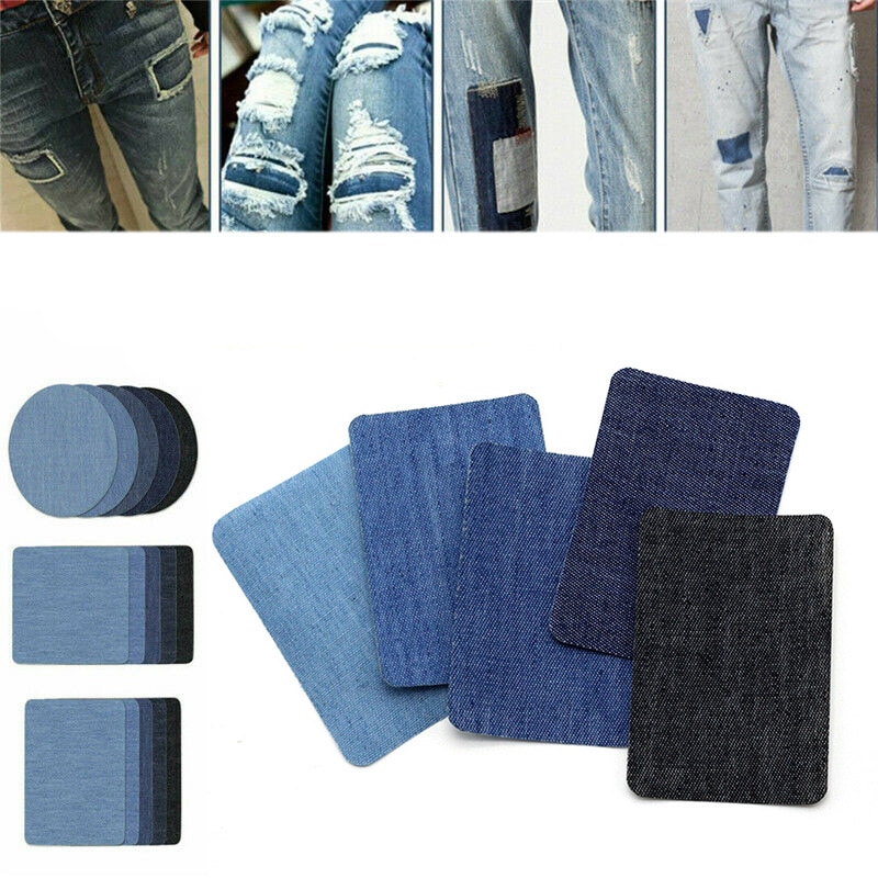 Paquete de 12 parches de mezclilla termoadhesivos para reparación de ropa  de jeans, coderas, pantalones y rodillas, 4.9 x 3.7 pulgadas (mezcla de 3