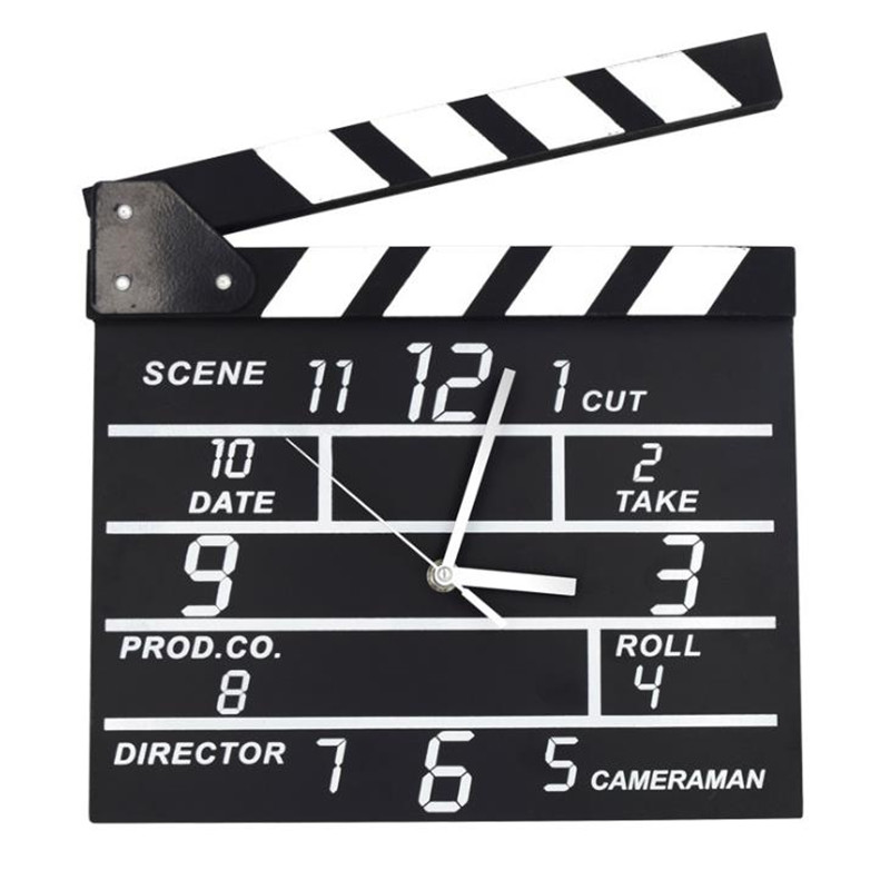 Cinema Movie Clapper Wooden Wall Clock Can Note Modern Home Living Room Hanging Digital Clock Wall Decoration