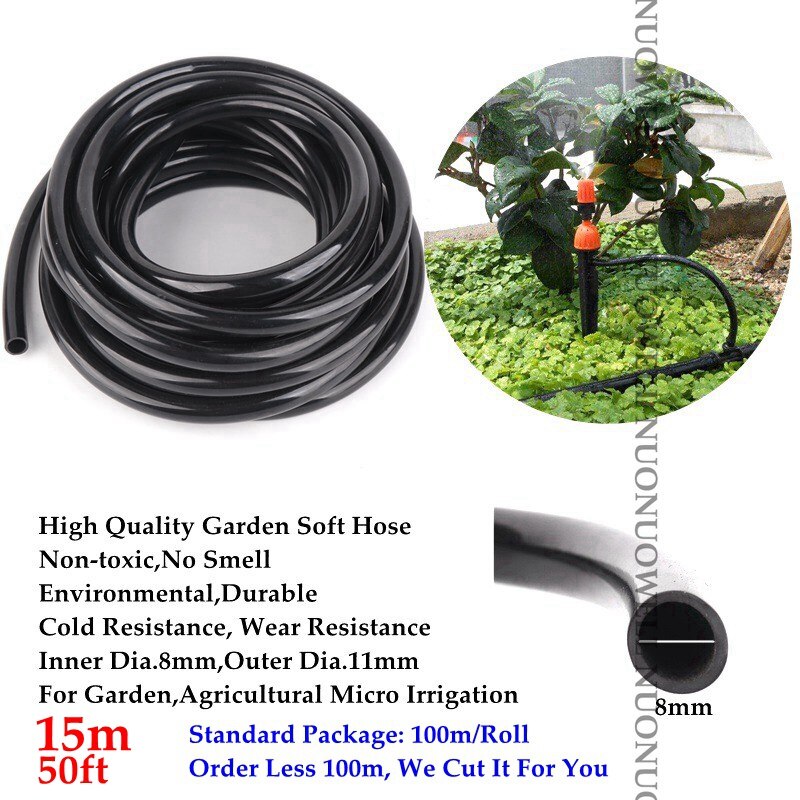 30m ~ 2m Hallo 8/11mm ungiftiges Weiches PVC Garten Schlauch Gewächshaus Mikro Tropfen Bewässerung Linie Bauernhof Bewässerung Wasser Rohr Wichtigsten Schlauch: 15m(50ft)