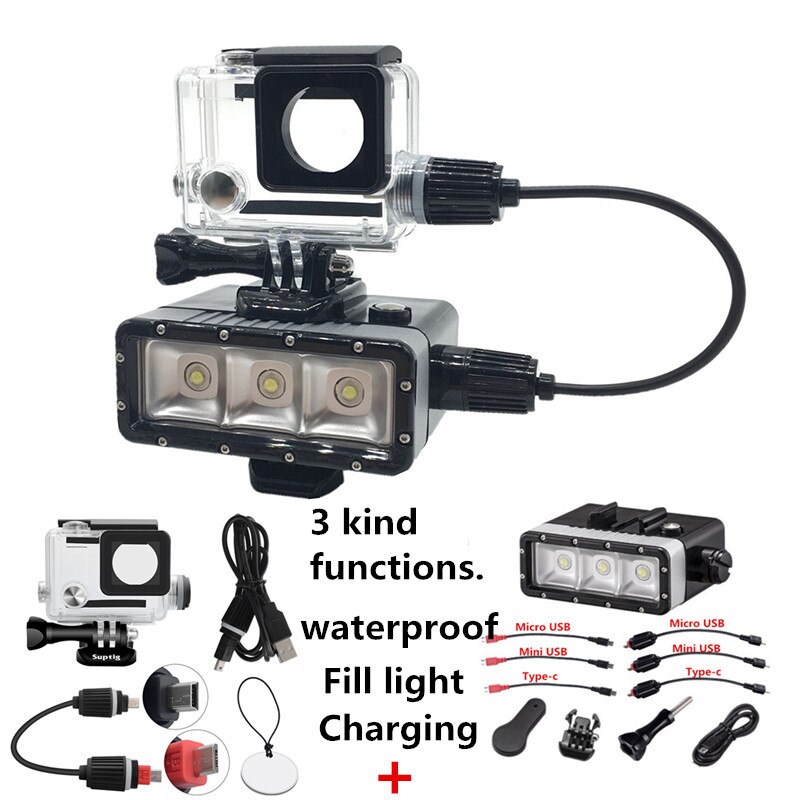 Suptig 130ft Duiken set Voor Gopro Waterdichte Behuizing Case + Waterdichte LED Licht voor Gopro Hero3 + 3 4 duiken Chargeing