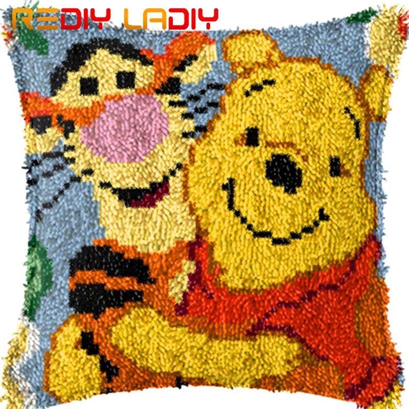 Latch Hook Kit Make Your Own Cushion Ladybug Daisy Acrylic Yarn Crochet Pillow Case Set Printed Canvas Latch Hook Cushion Cover