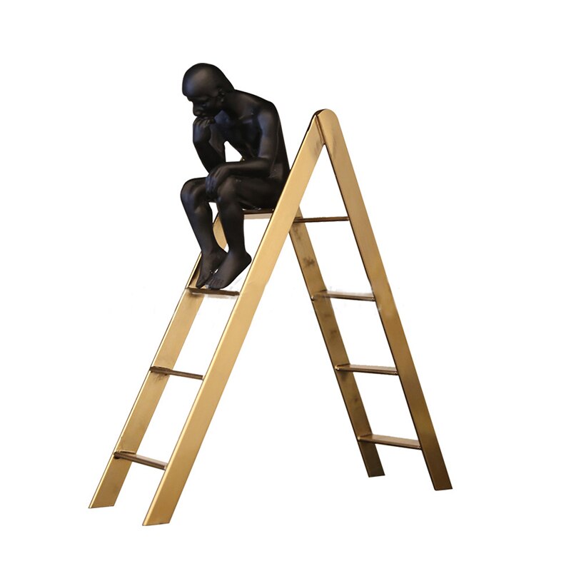 [mgt] auguste rodin tænker skulptur sød tænker på trappen vinduesudstilling boghylde klassisk boligindretning sort mand