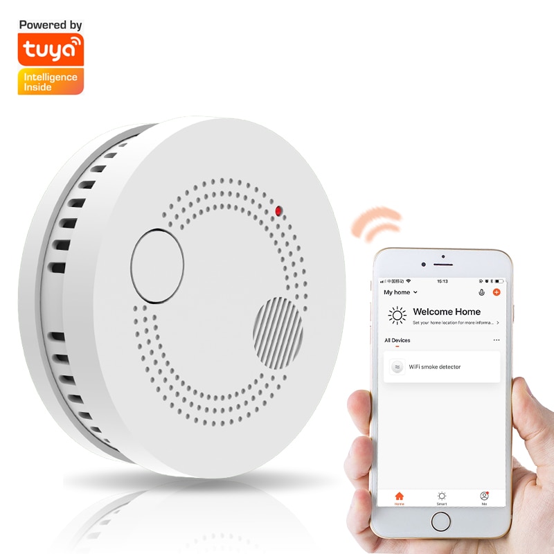 Tuya-Detector de humo WiFi inalámbrico, alarma de humo independiente, Sensor de ALARMA DE SEGURIDAD PARA EL HOGAR, equipo de fuego