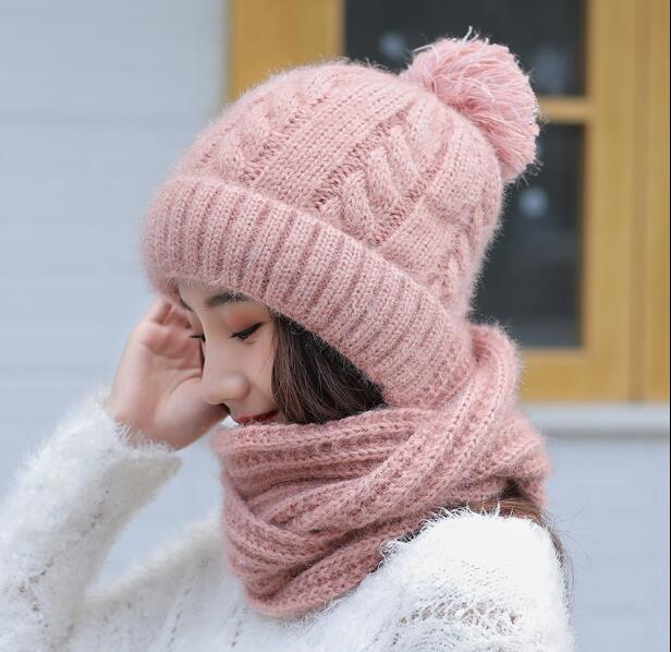 Vrouwen Hoeden Herfst Winter Modemerk Hoeden Sjaal Breien Tweedelige Vrouwen Gorros Casual Cap Sjaal Chapeu Feminino Bonet: pink