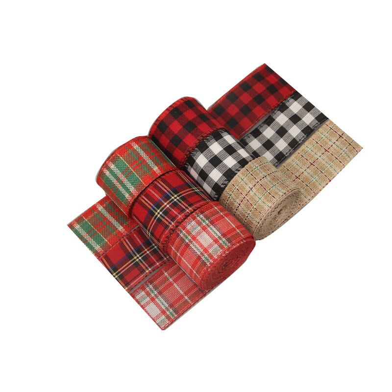 Checkered Wired Edge Ribbons 6m British Style Buffalo Plaid Gingham Roll DIY Embroidery Decoration for Sewing Wrapping TUE88