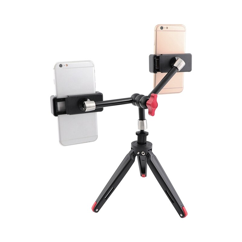 Foldable Mini Tabletop Tripod with Double Phone Stand 11 inch Articulated ic Arm For Camera Phone Travel Photography