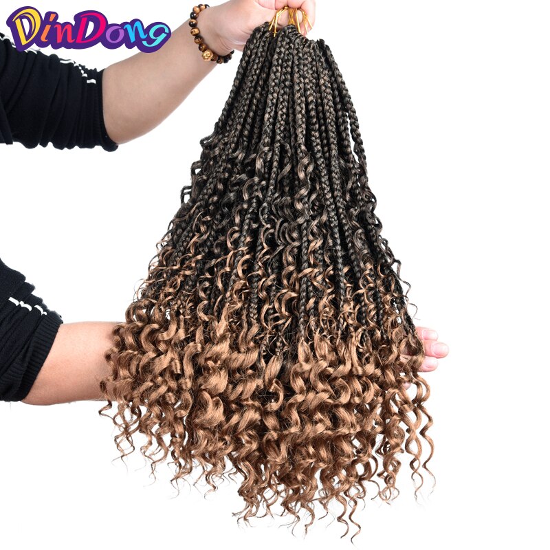 DinDong Box warkocze z kręconymi włosami syntetyczne włosy plecione zapleciony doczep do włosów 18 cali Messy Knotless czeski bogini Box Braid B: 1b/27hl / 6 Sztuk/partia